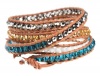 Breezy Azura Colorful Faceted Beads on Tan Leather 39 Inch Long Wrap Bracelet