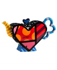 A lot to love, the Heart teapot is shaped by the vivid colors and bold patterns of world-renowned Brazilian artist Romero Britto. Fun for use and display!