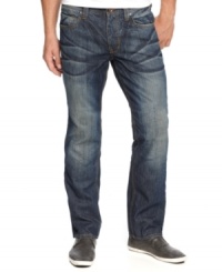 Washed and whiskered, this pair from DKNY Jeans are a great break from your normal blues.