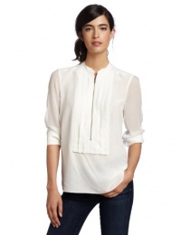 BCBGMAXAZRIA Women's Eve Pleated Tuxedo Blouse, Gardenia, Small