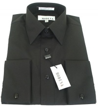 Mens Modena Solid Black French Cuff Dress Shirt