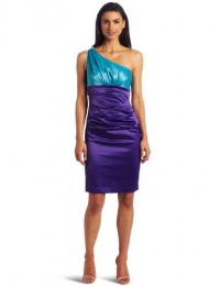 Suzi Chin Women's One Shoulder Dress, Aqua/Viola, 12