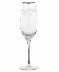 A vision of contemporary elegance from kate spade, this crystal flute is shaped by soft, fluid lines and etched stems of leafy foliage. Finished with a polished platinum rim.