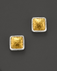 Crafted in hammered 24 Kt. gold and pure silver, this square amulet earring effortlessly complements your chic ensemble.