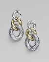 Smooth and cabled, silver and gold come together in chunky link earrings that are both modern and classic. Sterling silver and 18k yellow gold Drop, about 1 Post back Made in Italy