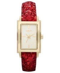 Perfect your party look with this sequined leather watch from DKNY.