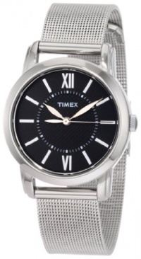 Timex Women's T2N680 Elevated Classics Dress Uptown Chic Black Dial Silver-Tone Stainless Steel Mesh Bracelet Watch