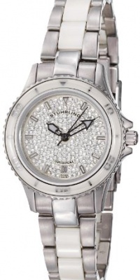 Stuhrling Original Women's 250.12EP2 Leisure Ceramic Astera Swiss Made Quartz Date Swarovski Crystal Two Tone White Watch