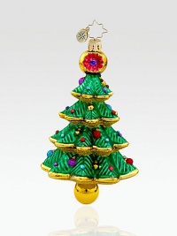 A jeweled miniature tree in exquisite, mouthblown European glass.Mouthblown, handpainted glass 5½ high Made in Poland