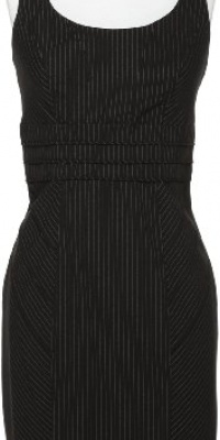 XOXO Pinstripe & Pintucked Sleeveless Dress [6175PIN8], BLACK, 1/2