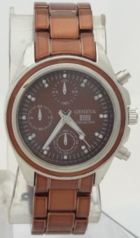 Geneva Quartz Chronograph Look Boyfriend Brown Metal Band with Rhinestones