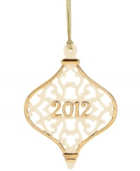 It's a sure thing. Radiant gold trim, pierced ivory porcelain and a classic ornament shape make 2012 a year to remember. From Lenox.