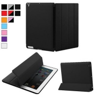 KHOMO ® DUAL Black Case Polyurethane Cover FRONT + Hard Rubberized Poly-carbonate BACK Protector for Apple iPad 2 , iPad 3 & iPad 4