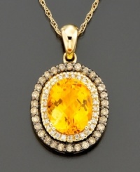 Round up the great beauty of an oval-cut citrine (2-3/4 ct. t.w) and surround it with sparkling, round-cut chocolate diamonds® (1/2 ct. t.w.) set in 14k gold for a very special accent piece. Chain measures 18 inches. Drop measures 3/4 inch.