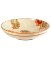 A fresh twist on a familiar pattern, the Carissa Paisley serving bowl by Fitz and Floyd pairs oversized paisleys with rope detailing in durable stoneware.