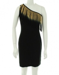 Rampage Drop Shoulder Fringe Dress Black/Tan Medium