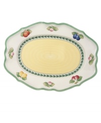 French Garden serving pieces complement-and complete-the mix-and-match dinnerware and dishes from Villeroy & Boch. In Fleurence, with a pale yellow center and summer fruits around the rim.