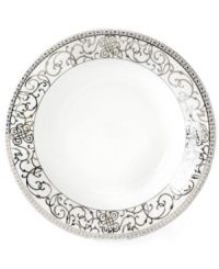 Intricate trim and scrolling vines in sparkling platinum make the Cru Athena serving bowl a fine-dining sensation and, in dishwasher-safe porcelain, a dream for after dinner as well.