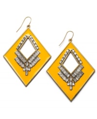 Citrus bliss. A splash of orange enamel and a dash of sparkle comprises Bar III's brilliant triangular drop earrings. Crafted in gold-plated mixed metal with clear rectangular accents. Approximate drop: 2-3/8 inches.