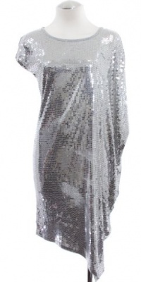 Michael Kors Pearl Heather Gray Asymmetric Sequin Dress Medium