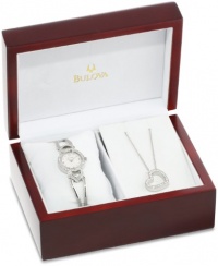 Bulova Women's 96X006 Crystal Pendant and Necklace Boxed Set White Dial Watch