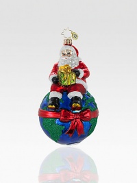 This hand-painted Santa is determined to make the world a better place. Purchase this Santa ornament and a portion of the proceeds will benefit Environmental Awareness. Hand-blownHand-painted5 highMade in Poland