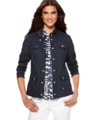 Sure to become your favorite lightweight layer for spring, this petite jacket by Jones New York Signature is all cotton and completely stylish.