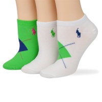 Ralph Lauren women's socks Argyle cotton no show white/green/navy 3pairs