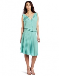 BCBGMAXAZRIA Women's Lona Draped Bodice Pleated Skirt Dress, Light Aqua, Medium