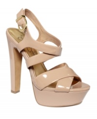 Cute and chunky. Neutral colors make the Poll platform sandals by Jessica Simpson feminine and trendy, yet accessible.