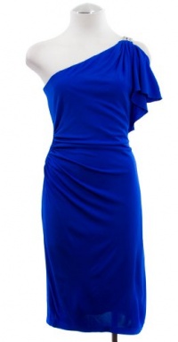 David Meister Cobalt Blue Jersey Embellished One Shoulder Cocktail Dress 6