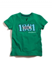 GUESS Kids Boys Slit Neck Tee with Mixed Appliqué, GREEN (3T)