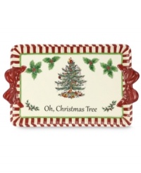 Christmas couldn't be sweeter with Spode's Christmas Tree Peppermint platter. An iconic holiday favorite trimmed in candy stripes and holly accents makes already-delicious meals especially irresistible.