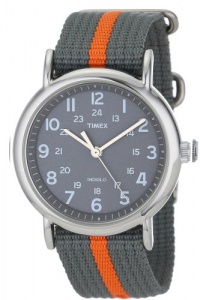 Timex Unisex T2N649 Weekender Watch with Gray and Orange Nylon Strap