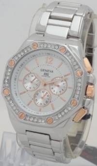 Geneva Quartz Knox Chronograph-style Look Two Tone Rose Gold N Silver Case With Rhonestone Bezel