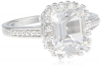 Sterling Silver 9X7 White Topaz Emerald Cut Ring