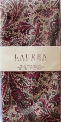 Lauren Ralph Lauren Redding Paisley Print Table Linens / Napkins 20 X 20 Inches Set of 4 Dinner Napkins Holiday Fall Burgandy Green Tan