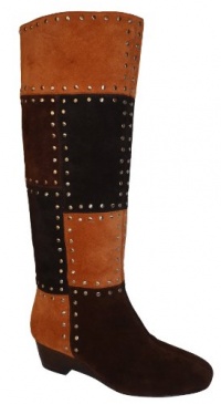 Michael Kors Bromley Women's Suede Patchwork Luggage Stud Tall Boot US 5.5