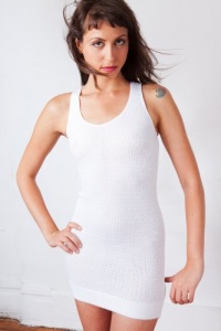 Light Grey Small Sleeveless Stretch Knit Mini Dress by KD dance, Curving Hugging, Stretchy, Sexy & Super Comfortable, Dance Class To Cocktail Party Always Fashionable, Made In New York City USA