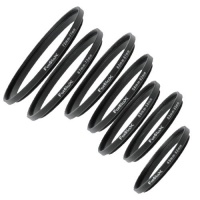 Fotodiox 7 Metal Step Up Ring Set, Anodized Black Metal 49-52mm, 52-55mm, 55-58mm, 58-62mm, 62-67mm, 67-72mm, 72-77mm