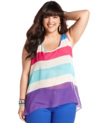 Snag a hot look with Soprano's sleeveless plus size top, showcasing on-trend stripes! (Clearance)