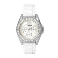 Fossil Women's ES2344 White Silicone Strap Silver Glitz Analog Dial Multifunction Watch