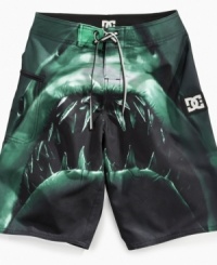 He can brave the surf in these board shorts from DC Shoes, a toothy style that's so cool it's scary.