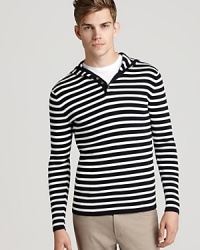 Wear this boat stripe henley hoodie whether you're exploring the back alleys of Paris or getting a late-night cheeseburger with your friends. A sophisticated style in soft cotton for laid-back luxury. From Vince.