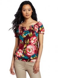 Lucky Brand Women's Mena Tropical Floral Short Sleeve Top