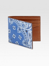 Bandana print adds a touch of whimsy and character to a classic billfold of textured leather.One billfold compartmentSix card slotsLeather4W x 4HImported