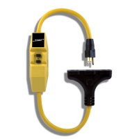 TRC 26020008-6 12/3 Gauge Shockshield GFCI Protected In-line Tri-Cord Set with 3-Outlets, 2-Feet, 15-Amp, Yellow