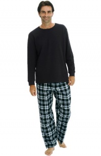 Del Rossa Men's Long Pajama Set - Knit Top with 100% Cotton Flannel Sleep Pants