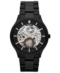 This Ansel watch by Fossil is both clear as day and dark as night. The skeleton dial shows its detailed precision, while the blacked out design adds mysterious cool.