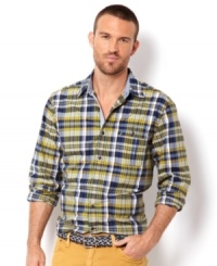 Patterned after classic summer style, this madras plaid shirt from Nautica should be a part of every wardrobe.